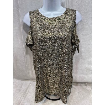 Michael Michael Kors Women Leopard Print Gold Metallic Cold Shoulder Top Medium