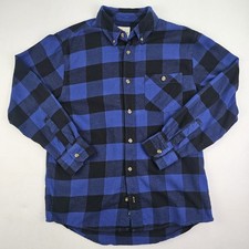 Field Stream Men's Size Medium Black Blue Buffalo Plaid Flannel Shirt
