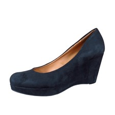 Nine West KissHim3y Women Wedge Pump Size 9.5 Office Dress Black Faux Suede