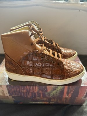 Belvedere Men s Size 8 Sneakers Honey Brown Genuine Crocodile Leather NIB