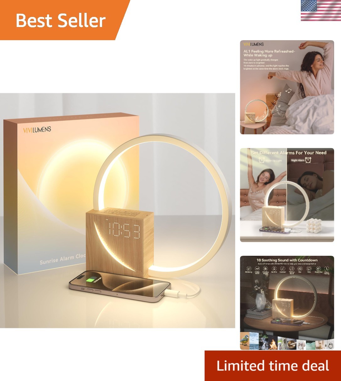 For Heavy Sleepers Wake-up Light Sleep Aid White Noise 10...