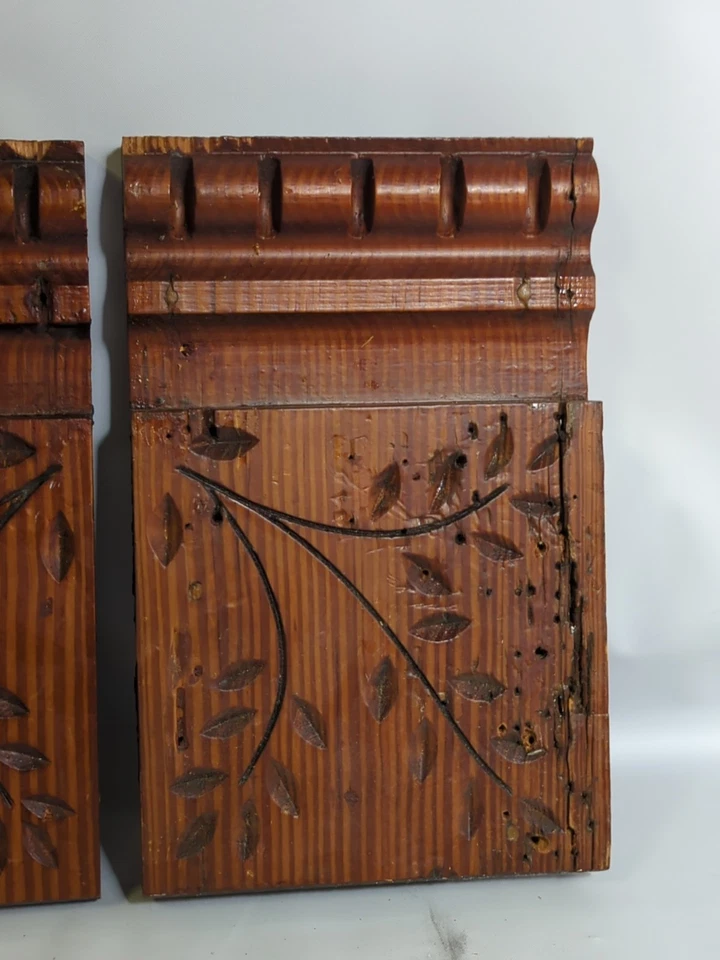 2 Plinth Blocks Antique Floral Dark Tone Carved Trim Architectural Salvage 9" - Image 4 of 4