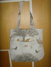 NEW MADE IN fox stag  woodland  15in LINED  TOTE GRAB BAG  MAGNETIC BEIGE