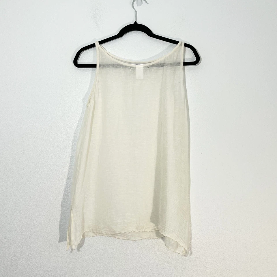 Anne Klein Sheer Linen Tank Womens M Boho Lagenlook Minimalist Coastal Beachy - Image 4 of 4