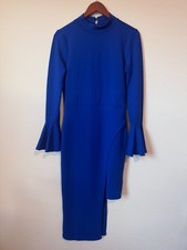VENUS Blue Mock Neck Bell Sleeve Dress Women’s Small Asymmetrical Hem