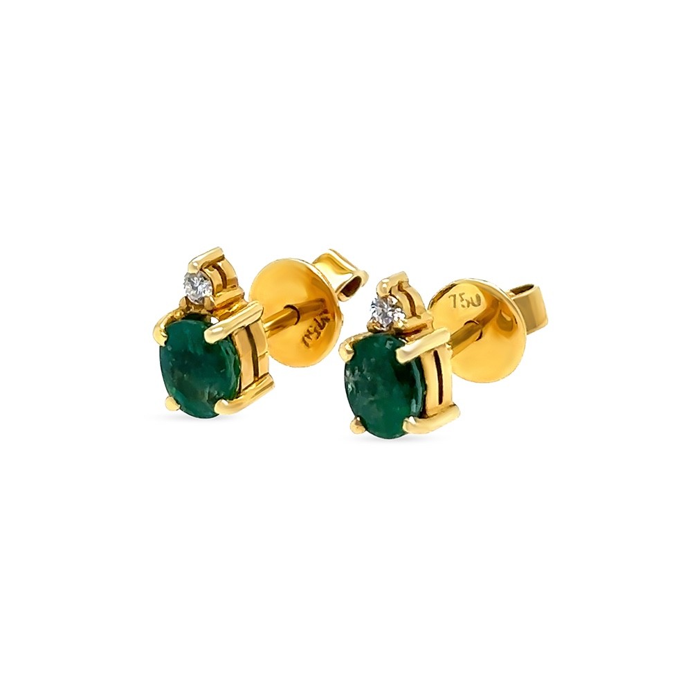 Authentic 18ct Yellow Gold Emerald & Diamond Stud Earrings 1.06ct RRP $7,000*