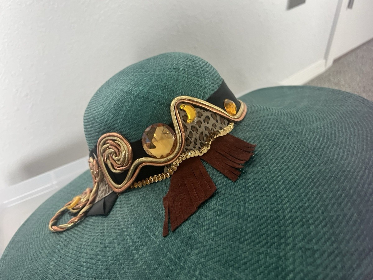 Vintage Sonni of San Francisco Straw Hat With Gray Satin & Rhinestone Ac… Vintage 1970 main image 2