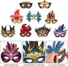 12 Pcs Mardi Gras Faux Feather Masks Carnival Masquerade Party Favors for Adults
