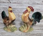 Vintage Ceramic Rooster And Hen Figurines Large 10" Tall Retro Country Kitchen