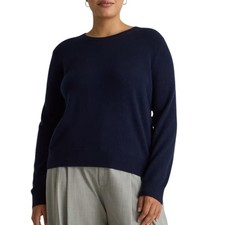 Suéter Quince Mongol Cachemir Cuello Redondo Azul Marino Verdadero Para Mujer Talla Grande Nuevo Con Etiquetas
