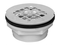 Oatey Round No-Caulk White PVC Shower Drain w/4-1/4 in. Round Snap-In Stainless