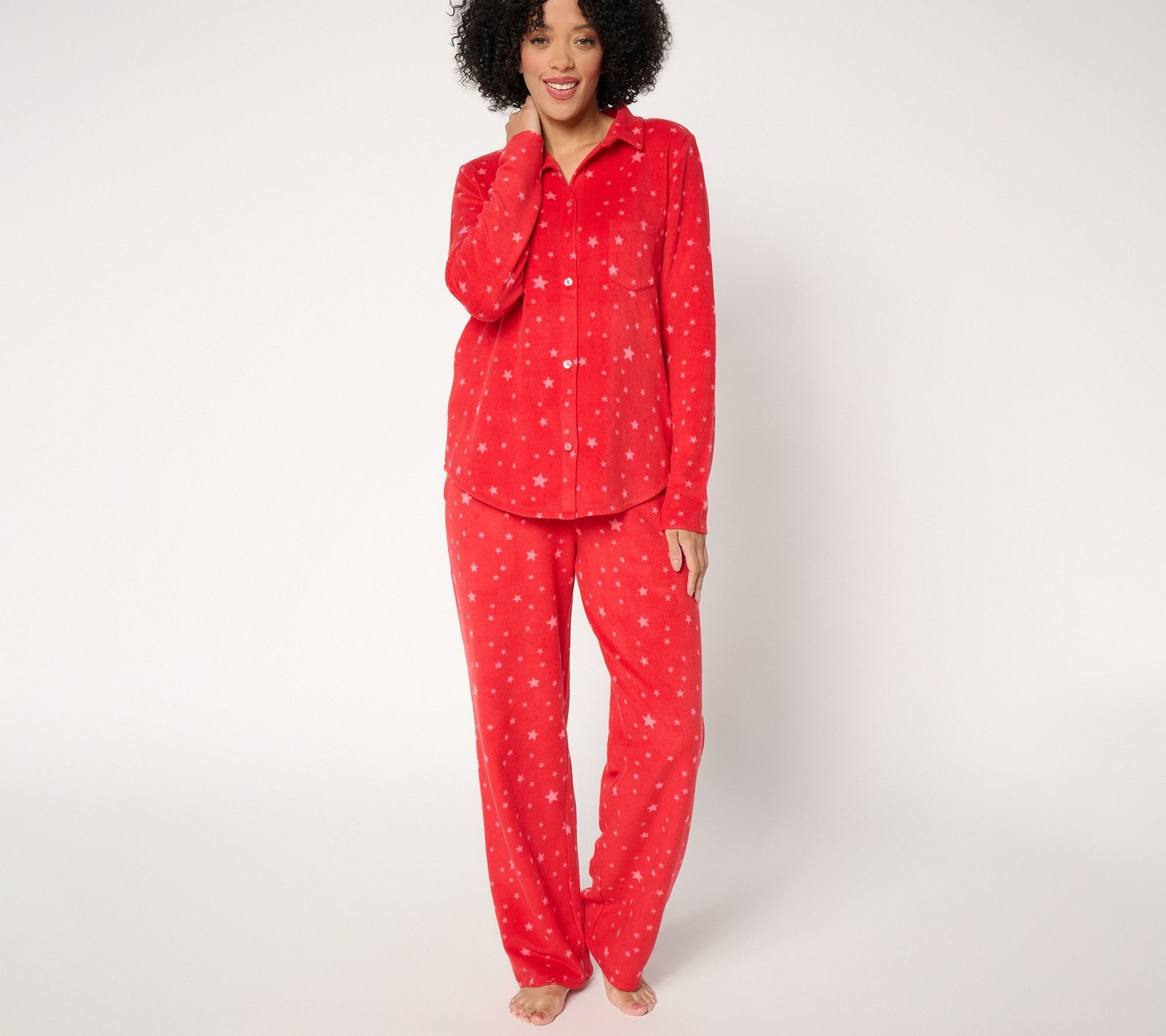Cuddl Duds Women's Sleepwear Sz XS Tall Fleecewear Notch Collar PJ Red A662812