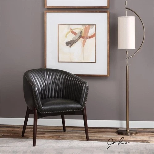 Uttermost Anders Faux Leather and Wood Accent Chair in Black and Brass - Picture 7 of 9