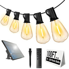 Solar String Lights 100FT, ST38 Shatterproof Bulbs Waterproof for Patio Garden