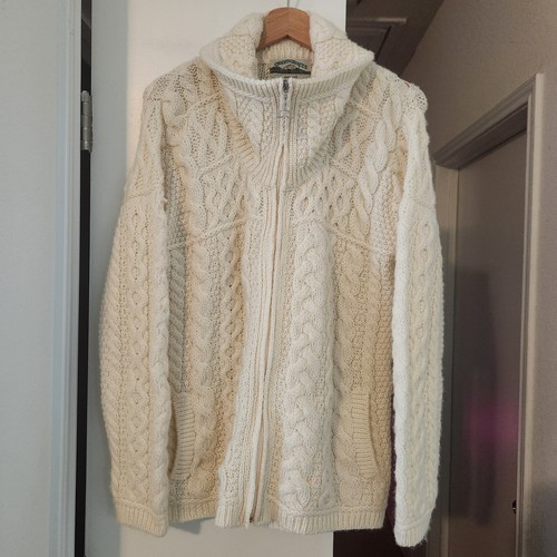 Aran Crafts Merinowolle Irland Fischer Zopfmuster Reißverschluss Stehkragen Cardigan - Bild 2 von 7