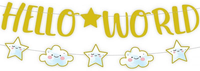 Hello World Girlande Blau – Baby Shower Junge Deko