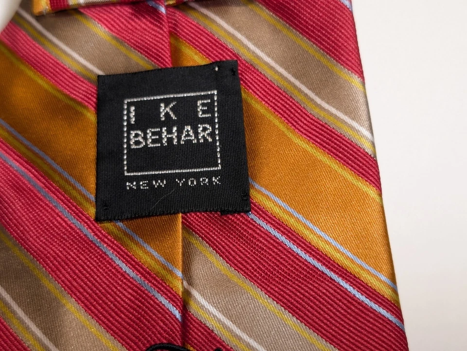 Corbata de seda Ike Behar 7 pliegues diagonal hecha a mano dorada, azul, roja wpl 2831 Foto 4 de 4