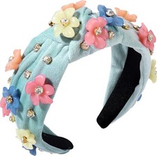Flower Knotted Headband With Decorative Rhinestones