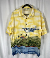 Vintage Koko Island Camp Shirt Men X Large Hawaiian Airplane Aloha Island