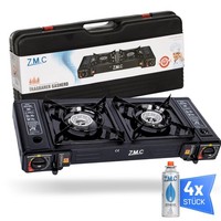 Doppel Kartuschenkocher 2 Flammig Outdoor Gas Campingkocher + 4X Gaskartuschen