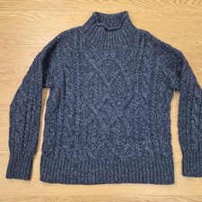 LL Bean Womens Fisherman Sweater Chunky Cable Knit Wool Womens M Pet Roll Neck