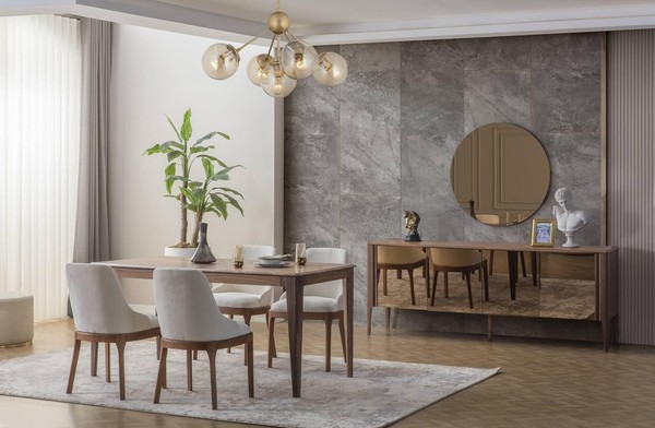 LuxuriöSe Esszimmer Garnitur Recheckiger Esstisch 6X TextilstüHle 9Tlg-image