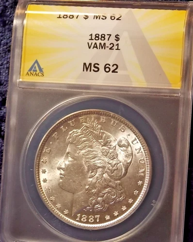 1887-P  MORGAN DOLLAR  *BRIGHT LUSTER*   MS-62   VAM-21   *TRIPLED RIGHT STARS*