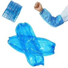 RLIEBUUM 100Pcs Disposable Arm Sleeves, Plastic Waterproof One Size, Blue