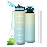 Trinkflasche 1L Mujigaga, Auslaufsicher, Mit Zeitmarkierung, Sport Wasserflasche