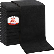 FIXSMITH Salon Towels 12 Pack, Black Hand Towels for Bathroom, Quick Dry Gym Tow