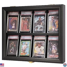 8-Compartment Lockable Baseball Card Display Case - Wall-Mounted with UV Door