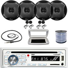 Pyle Single-DIN Bluetooth Marine CD Radio, 4x 6.5" Component Kit Speakers W/Wire