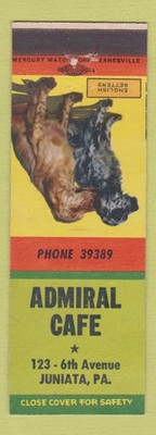 Matchbook Cover - Admiral Cafe Juniata PA English Setters