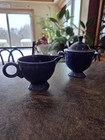 Vintage Fiesta *Cobalt* Sugar With Lid+ Stick Handle Creamer Very Good Condition