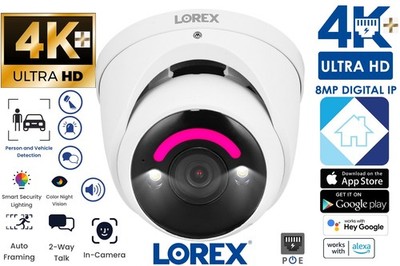 Lorex E910DD 4K +Ultra HD AI PoE IP Wired Dome Security Camera Smart Lighting  