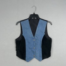 Arizona Jean Company Vest Youth Large Black Suede Blue Denim Western Reversible