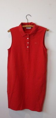 LACOSTE Classic Fit Orange Polo Dress 100% Cotton Piqué Sleeveless Collar