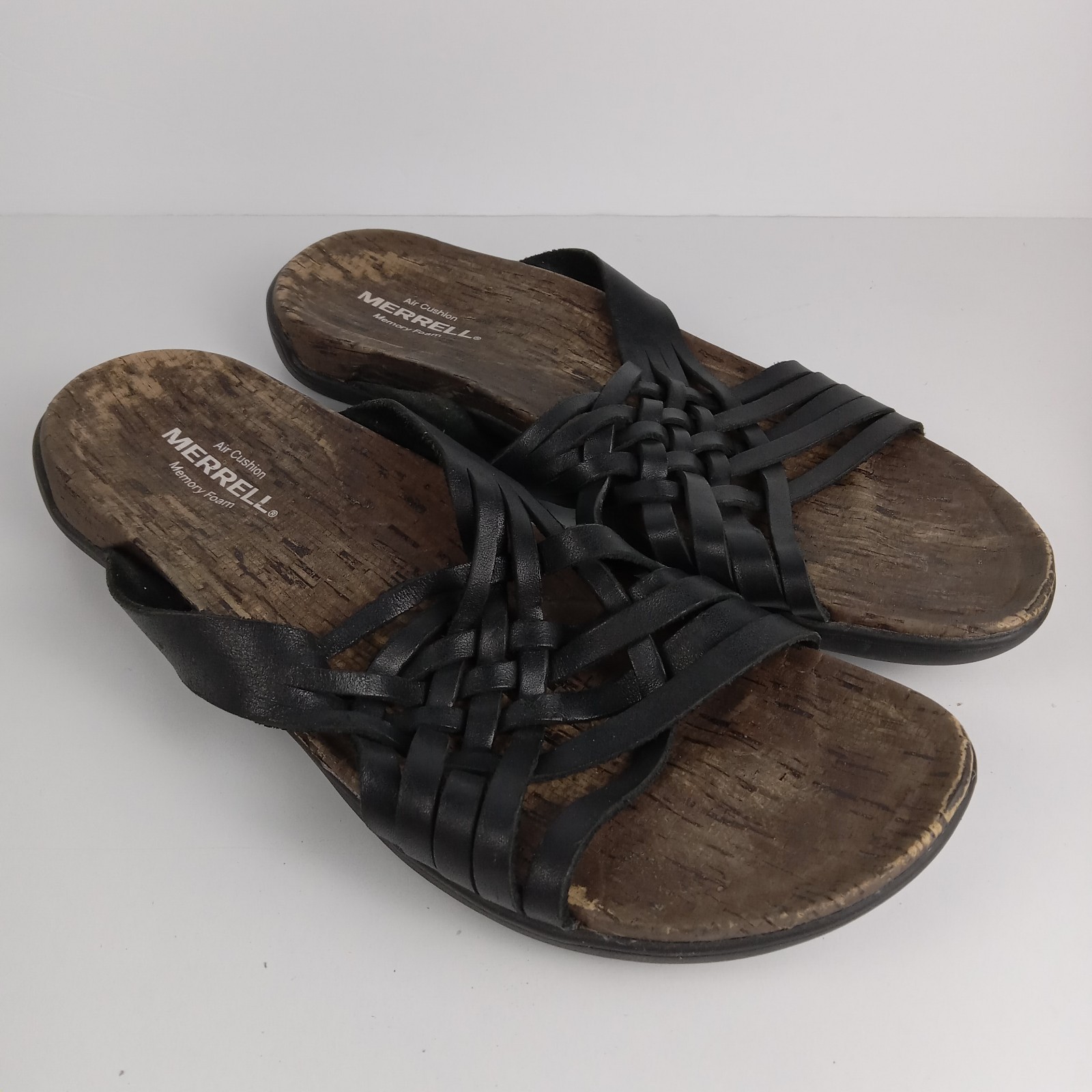 Merrell Sandali Donna 9 Distretti Mahana Nero Pelle Scivolo Cuscino Aria Tessuto