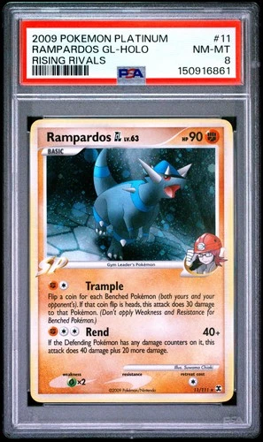 2009 POKEMON PLATINUM RISING RIVALS #11 RAMPARDOS GL-HOLO PSA 8