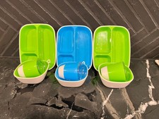 Munchkin Toddler green and blue 3 Divided Plates, 3 Bowls, 3 cups.