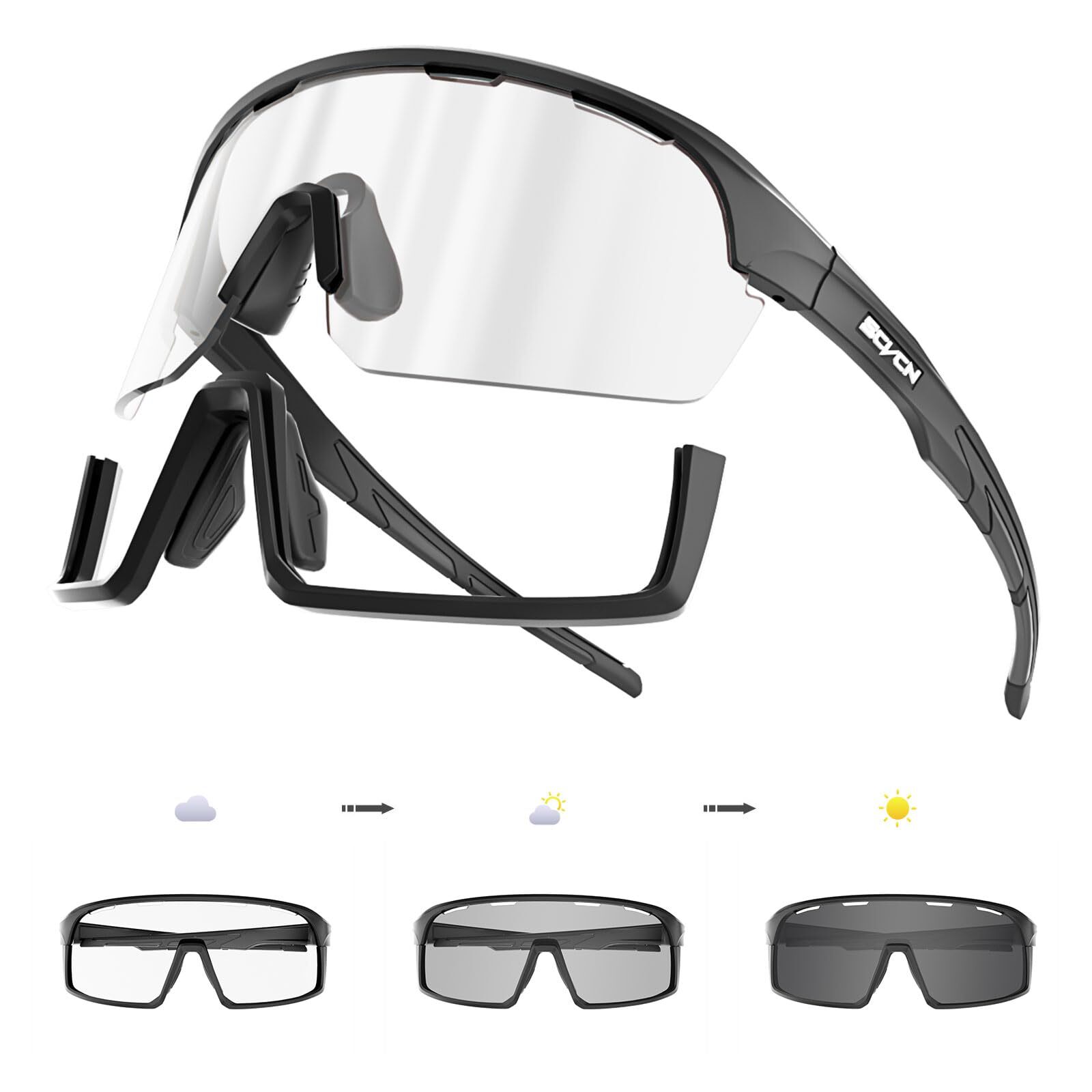 Photochromic Cycling Glasses for Men Women Sports Bike Glasses TR90 Frame UV ...