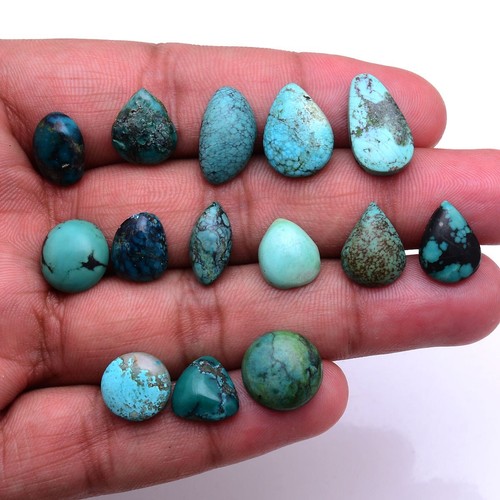 14 Pcs Natural Tibbet Turquoise Untreated 11mm-18mm Cabochon Loose Gemstones Lot - Picture 8 of 11