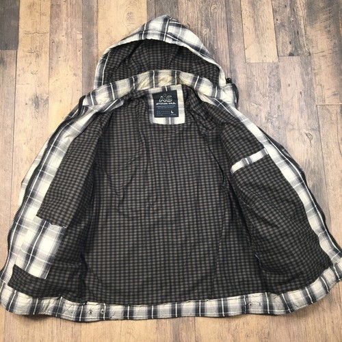 Mens Plaid Zip Jacket Hooded L AG Attitude Gold Cotton Beige Brown Field Cargo - Picture 10 of 21