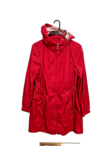 Calvin Klein Full-Zip Long Hooded Rain Coat Windbreaker Jacke Rot Gr. Medium