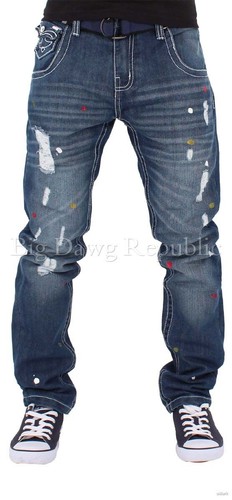 Peviani Herren Multi Paint Ripped Star Patch Jeans Hip G Hop Club Szene Rip Edmsn - Bild 4 von 5