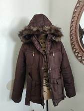 Dollhouse Xl Juniors Jacket Puffer Brown Faux Fur Hood Zipper Snap Pockets
