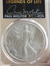 2004 $1 American Silver Eagle PCGS PSA MS70 Legends of Life Paul Molitor 1 of 25