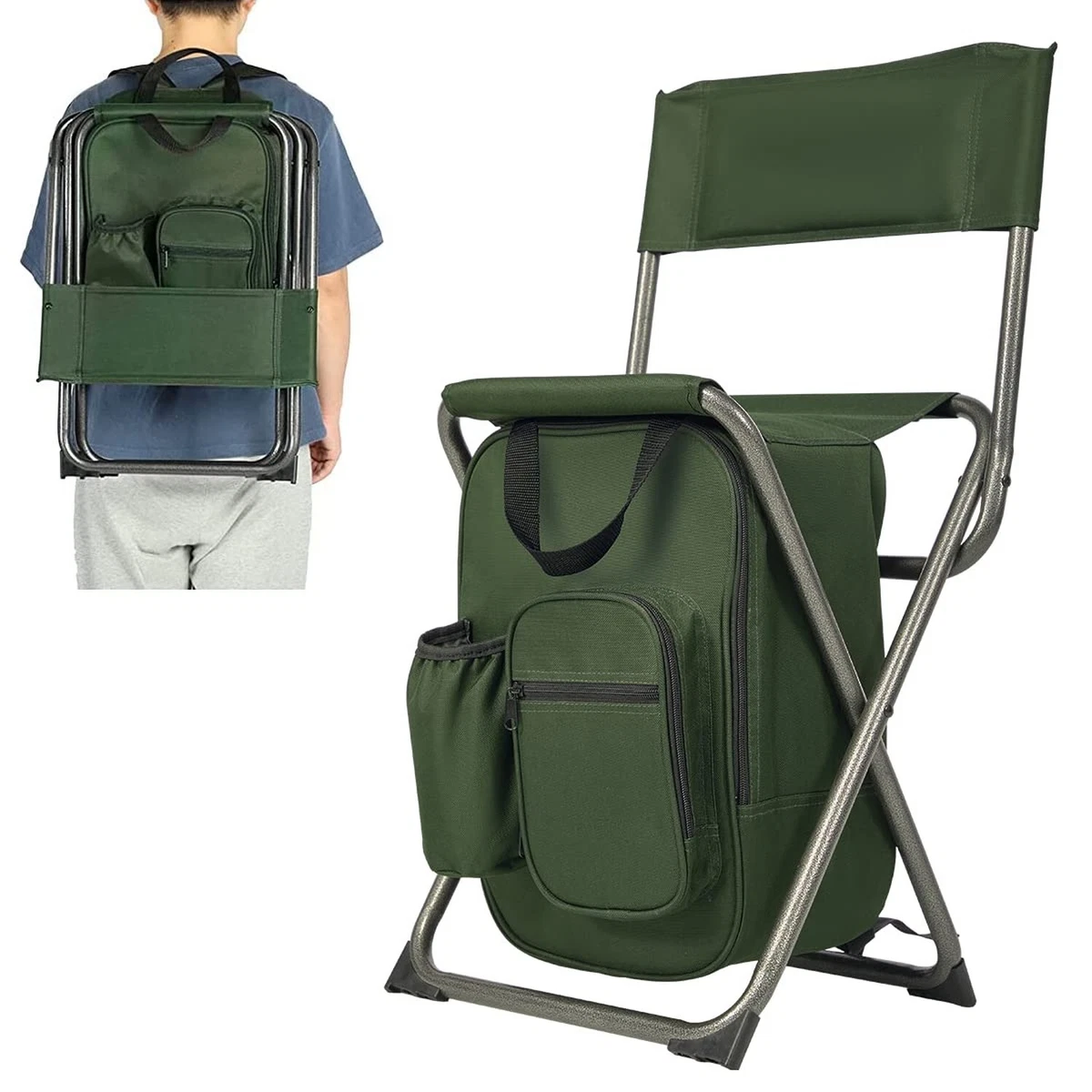 PORTAL Backpack Cooler Chair Fishing Chairs with Backrest Folding Camping  Sto