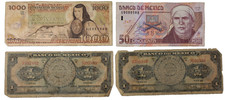 4pcs 1943 1984 2002 Mexico 1000 50 1 Pesos Banknotes Lot #3B
