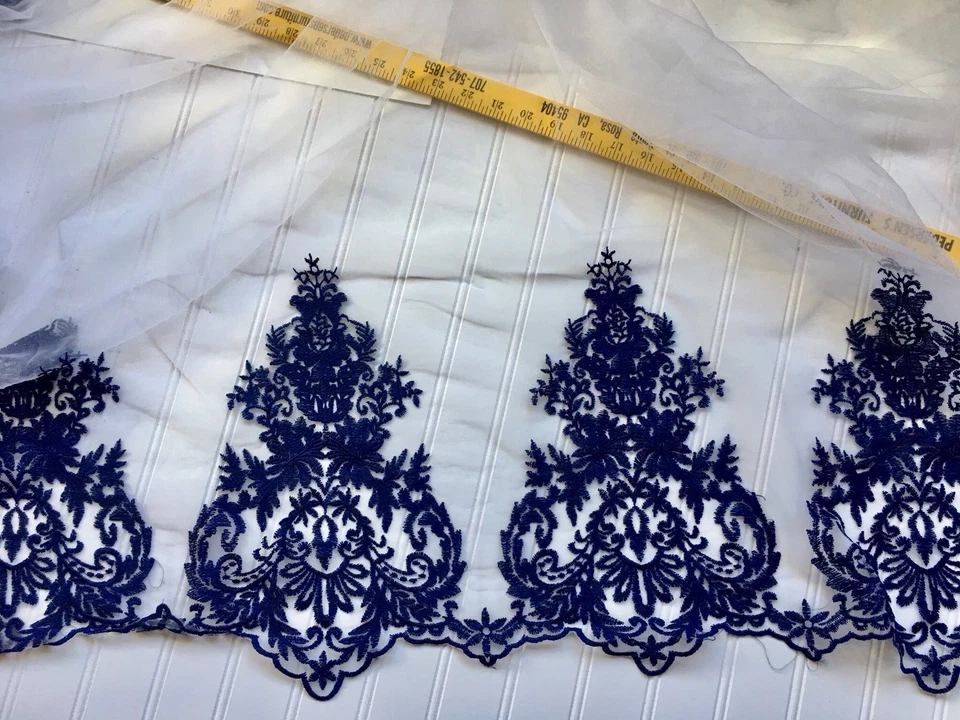 Bordado azul marino de 57" de ancho con tela blanca como la nieve para costura/novia/artesanía Foto 2 de 4
